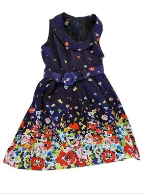 Spense Navy Floral Belted Party Dress - Women's Size 10